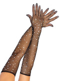 Rhinestone Fishnet Opera Length Gloves
