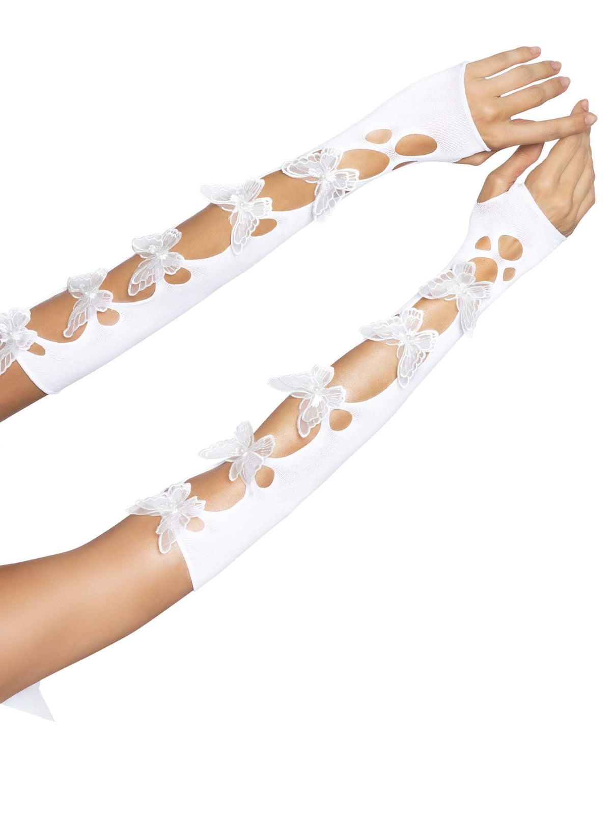 Opaque Net Cut-Out Butterfly Applique Arm Warmers