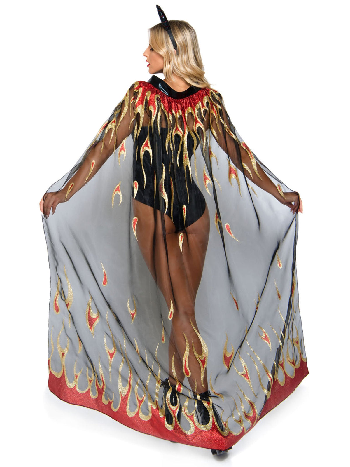 2 PC Devil Costume Kit, Includes Sheer Glitter Flame Cape and Devil Horns
