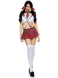 4 PC Miss Prep School, Includes Cropped Tie Top, Skirt, Tie, and Hair Bows