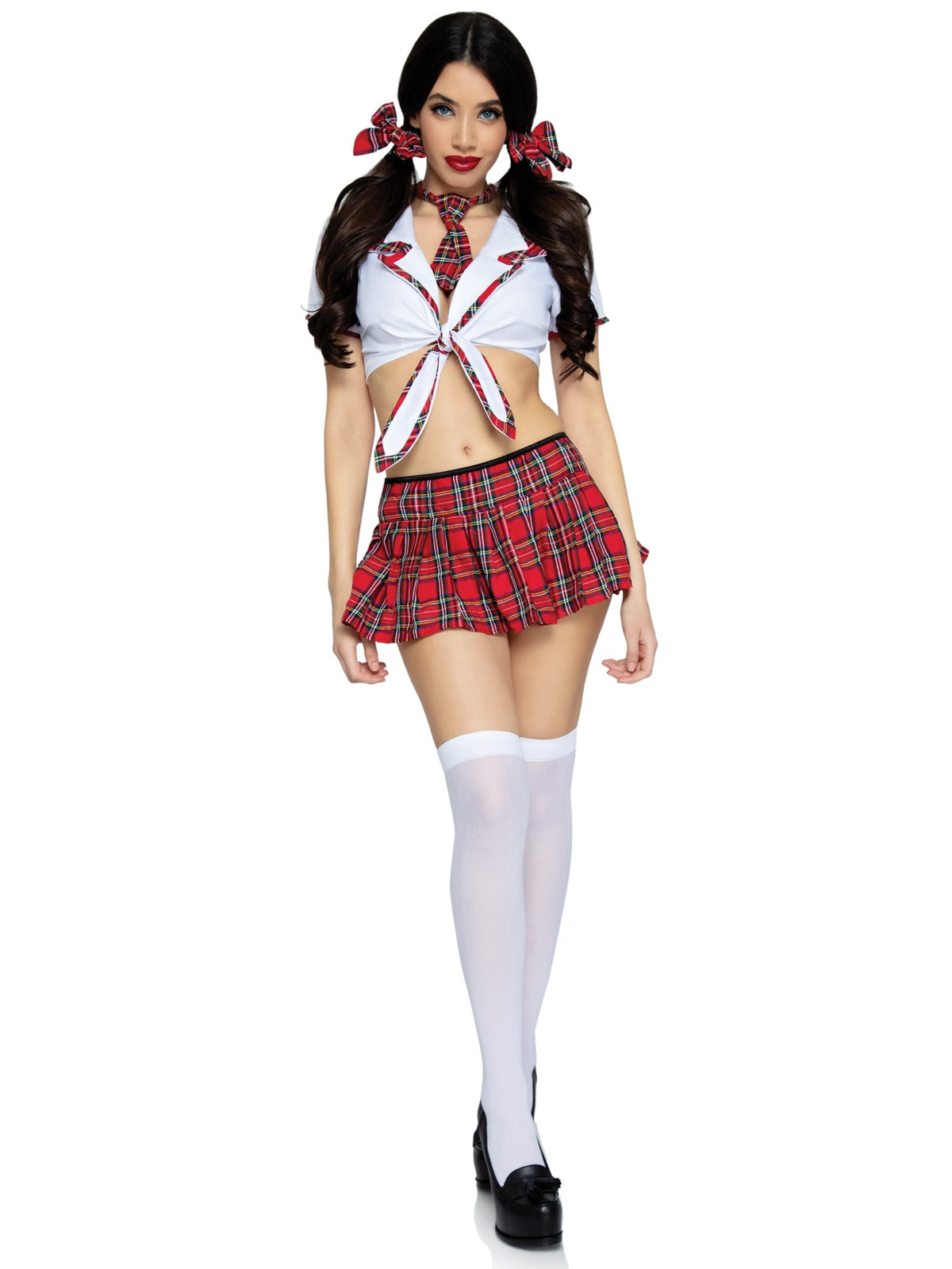 4 PC Miss Prep School, Includes Cropped Tie Top, Skirt, Tie, and Hair Bows