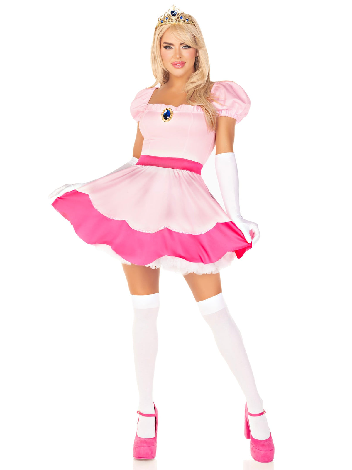 4 PC Pink Princess Costume, Includes Sequin Trimmed Dress, Pin-On Broach, Gloves, and Crown
