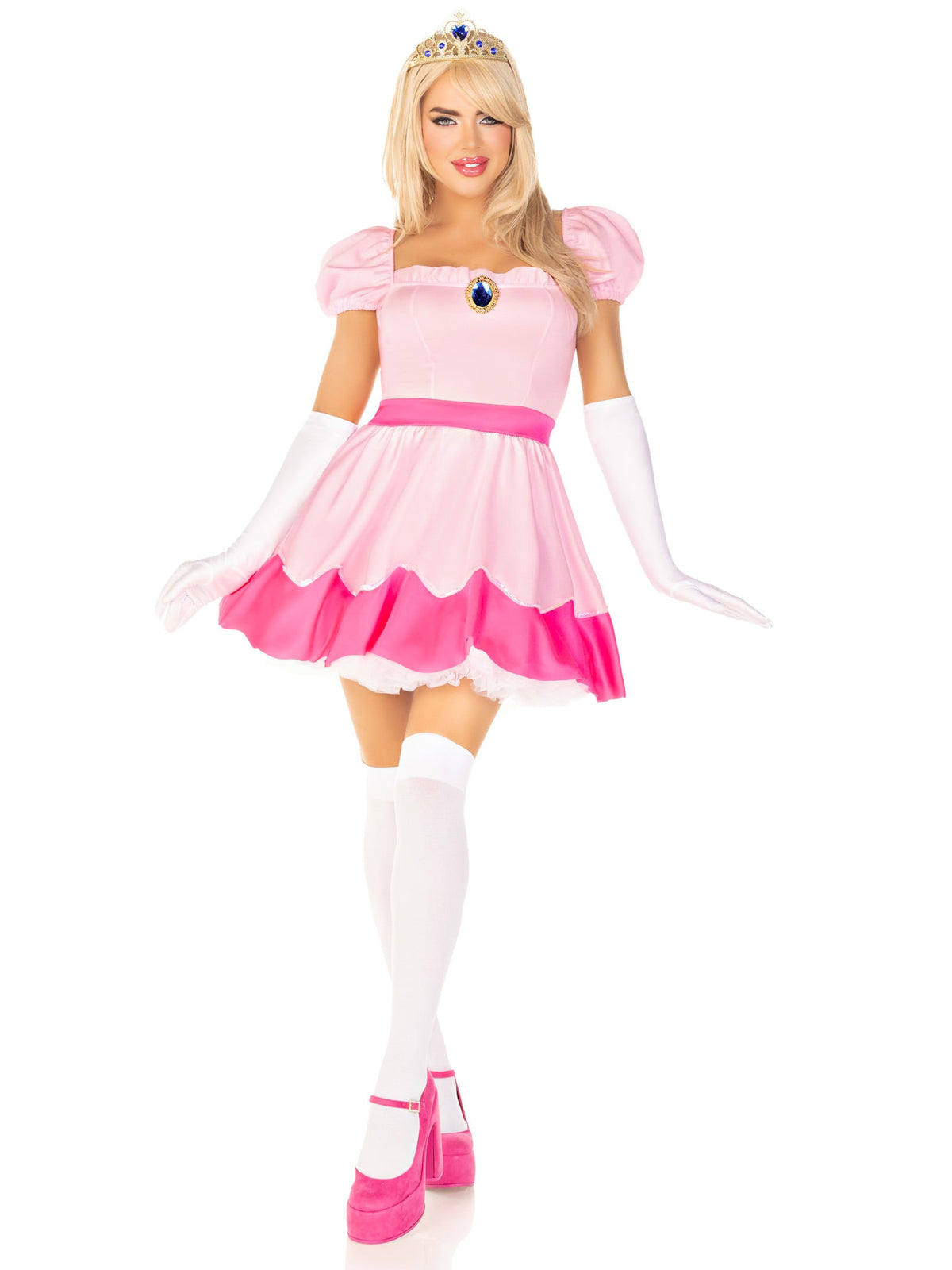 4 PC Pink Princess Costume, Includes Sequin Trimmed Dress, Pin-On Broach, Gloves, and Crown