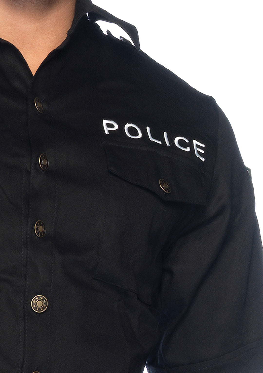 Men's 4 PC Cuff Em' Cop Costume, Includes Button Front Shirt, Hat, Baton, and Toy Handcuffs