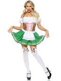 2 PC Gretchen Costume, Includes Peasant Top Dress with Satin Ribbon Trim and Stockings with Matching Bows
