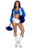 3 PC Lone Star Cheerleader Costume, Includes Tie-Front Top with Fringed Vest and Star Accents, Shorts, and Pom Poms