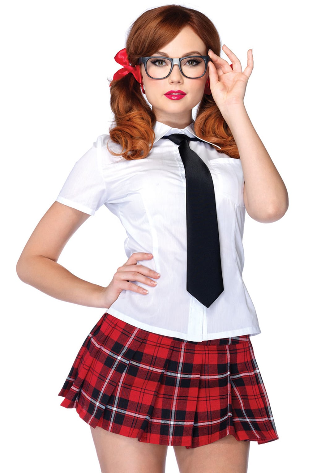4 PC Private School Sweetie Costume, Includes Shirt, Pleated Skirt, Neck Piece, and Faux Frames
