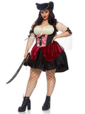 Plus Size 1 PC Wicked Wench Costume, Includes Peasant Dress with Lace Sleeves, High Low Skirt, and Brocade Waist with Satin Lace up Detail