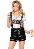 2 PC Edelweiss Lederhosen Costume, Includes Embroidered Stretch Velveteen Lederhosen with Authentic Bib Suspenders and Peasant Top