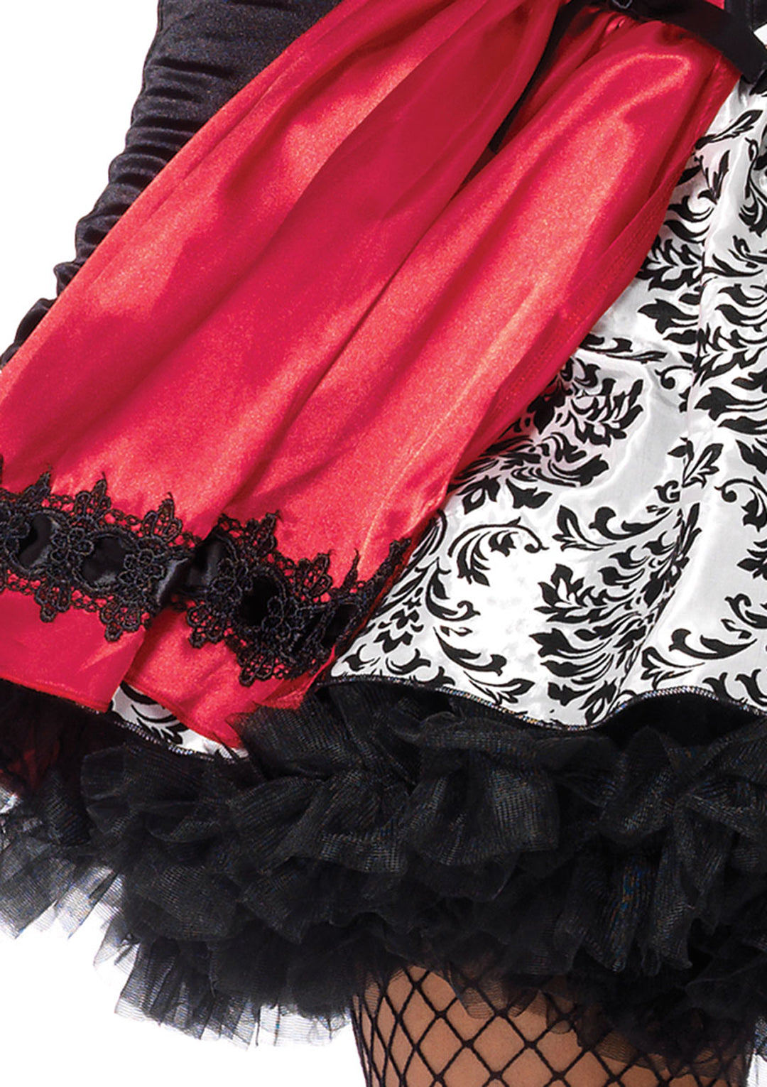 2 PC Gothic Red Riding Hood Costume, Includes Satin and Brocade Peasant Dress with Woven Ribbon Venice Lace Trim and Hooded Cape
