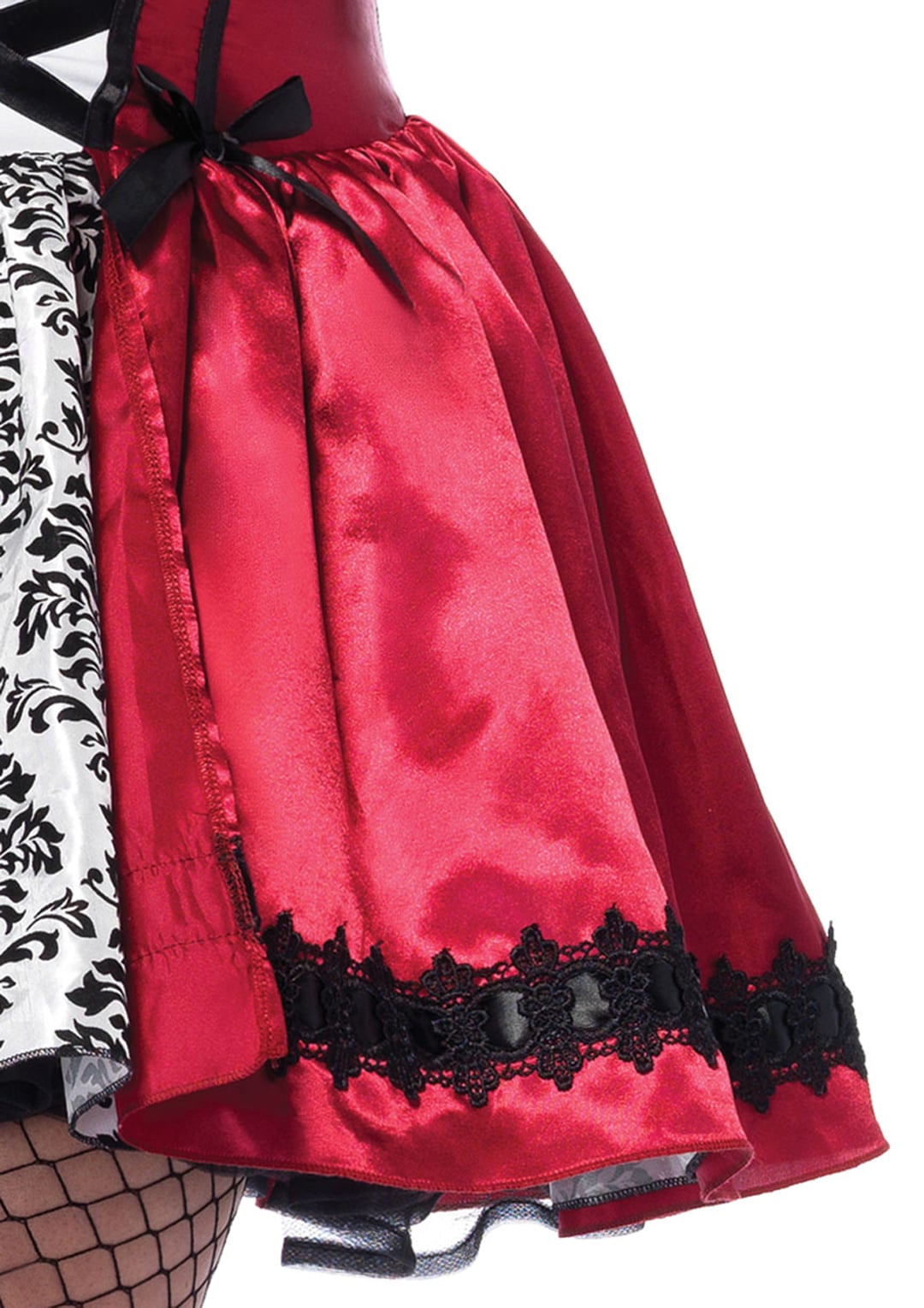 Plus Size 2 PC Gothic Red Riding Hood Costume, Includes Satin and Brocade Peasant Dress with Woven Ribbon Venice Lace Trim and Hooded Cape