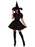 3 PC Bewitching Witch Costume, Includes Vintage Inspired Dress with Organza and Velvet Collard Bodice, Wide Belt, and Witch Hat