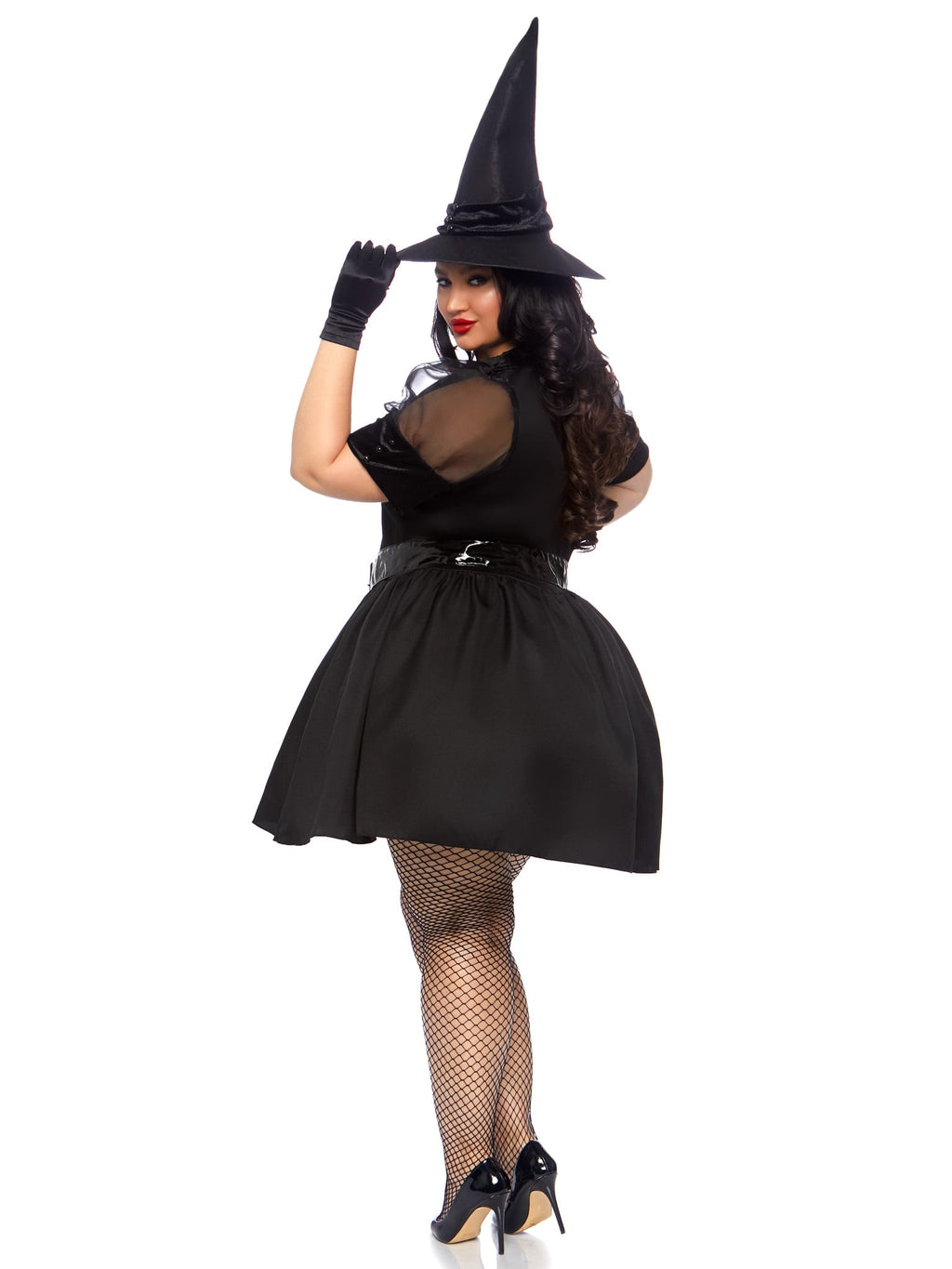 Plus Size 3 PC Bewitching Witch Costume, Includes Vintage Inspired Dress with Organza and Velvet Collard Bodice, Wide Belt, and Witch Hat