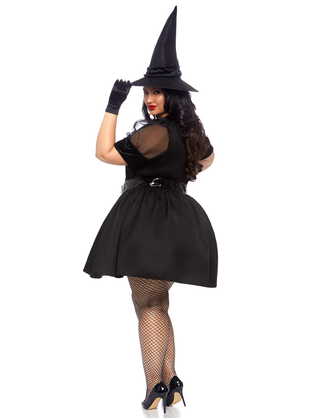 Plus Size 3 PC Bewitching Witch Costume, Includes Vintage Inspired Dress with Organza and Velvet Collard Bodice, Wide Belt, and Witch Hat