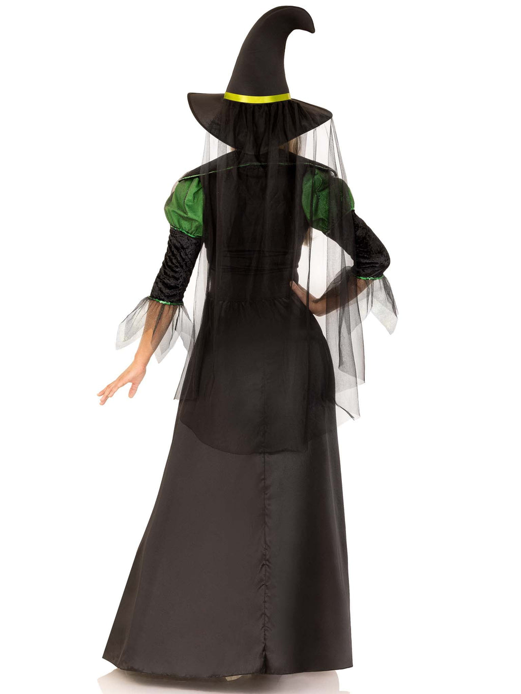 3 PC Storybook Witch Costume, Includes Ruched Dress with Tiered Glitter Tulle Center Panel, Long Petticoat, and Witch Hat with Veil