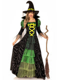 3 PC Storybook Witch Costume, Includes Ruched Dress with Tiered Glitter Tulle Center Panel, Long Petticoat, and Witch Hat with Veil