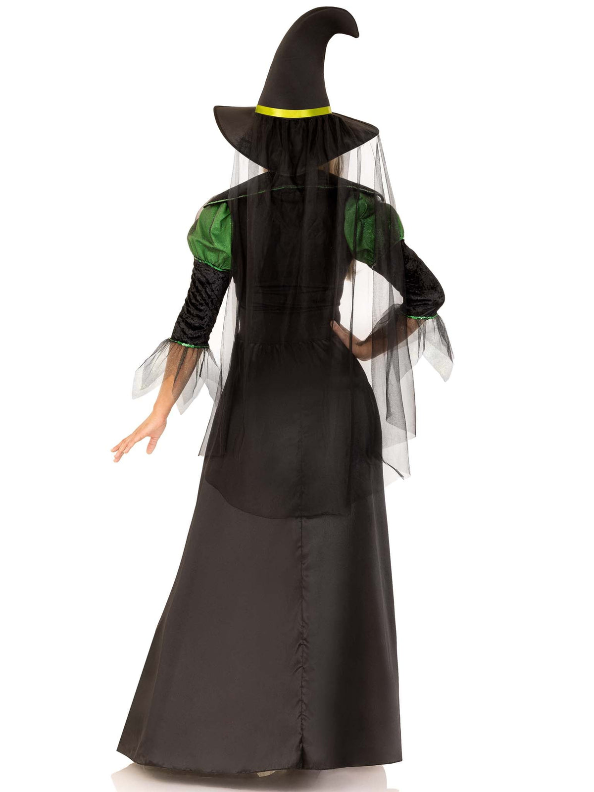 3 PC Storybook Witch Costume, Includes Ruched Dress with Tiered Glitter Tulle Center Panel, Long Petticoat, and Witch Hat with Veil