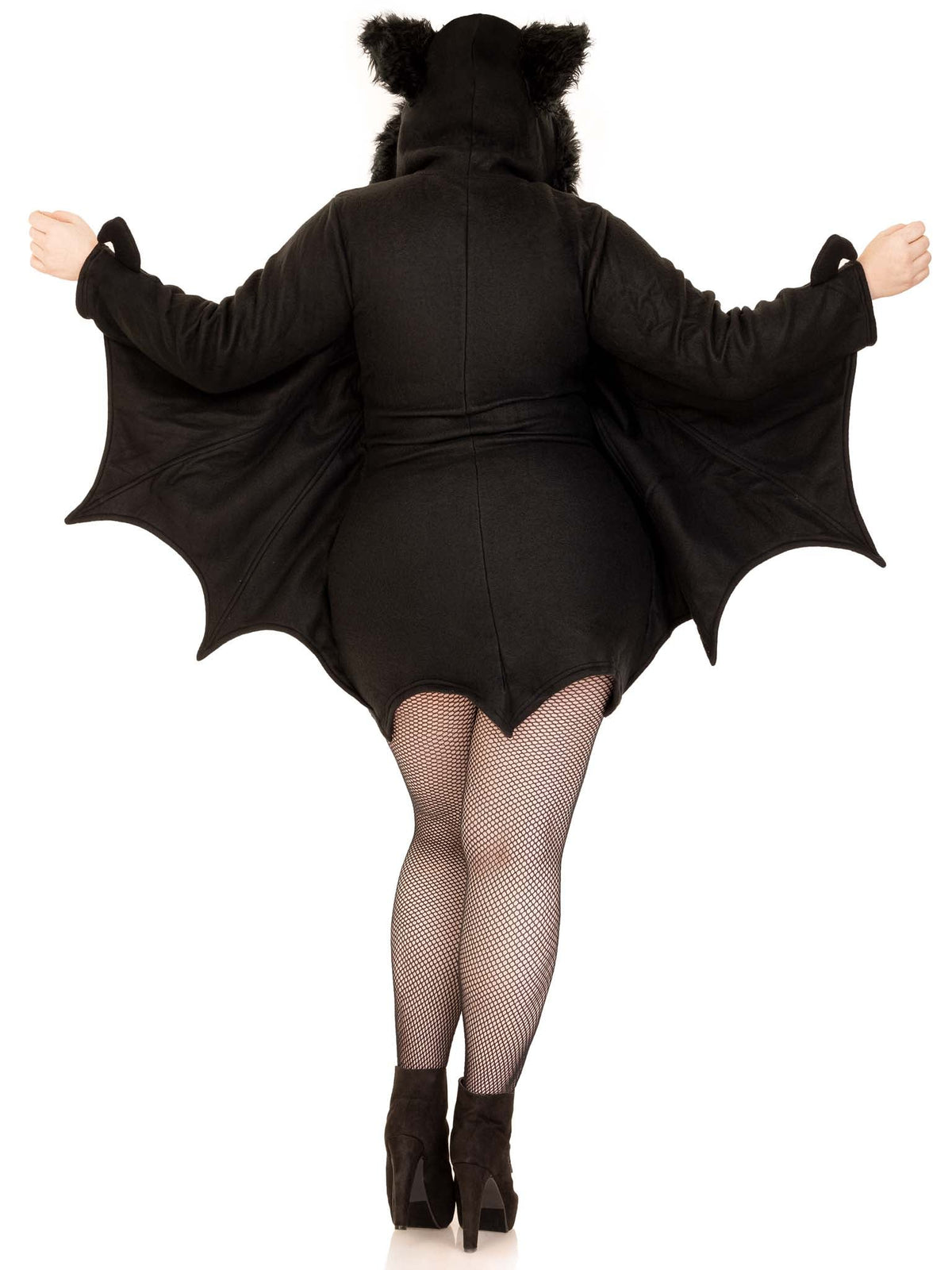 Plus Size 1 PC Cozy Bat Costume, Includes Zipper Front Fleece Dress with Awesome Bat Wing Sleeves and Furry Ear Hood
