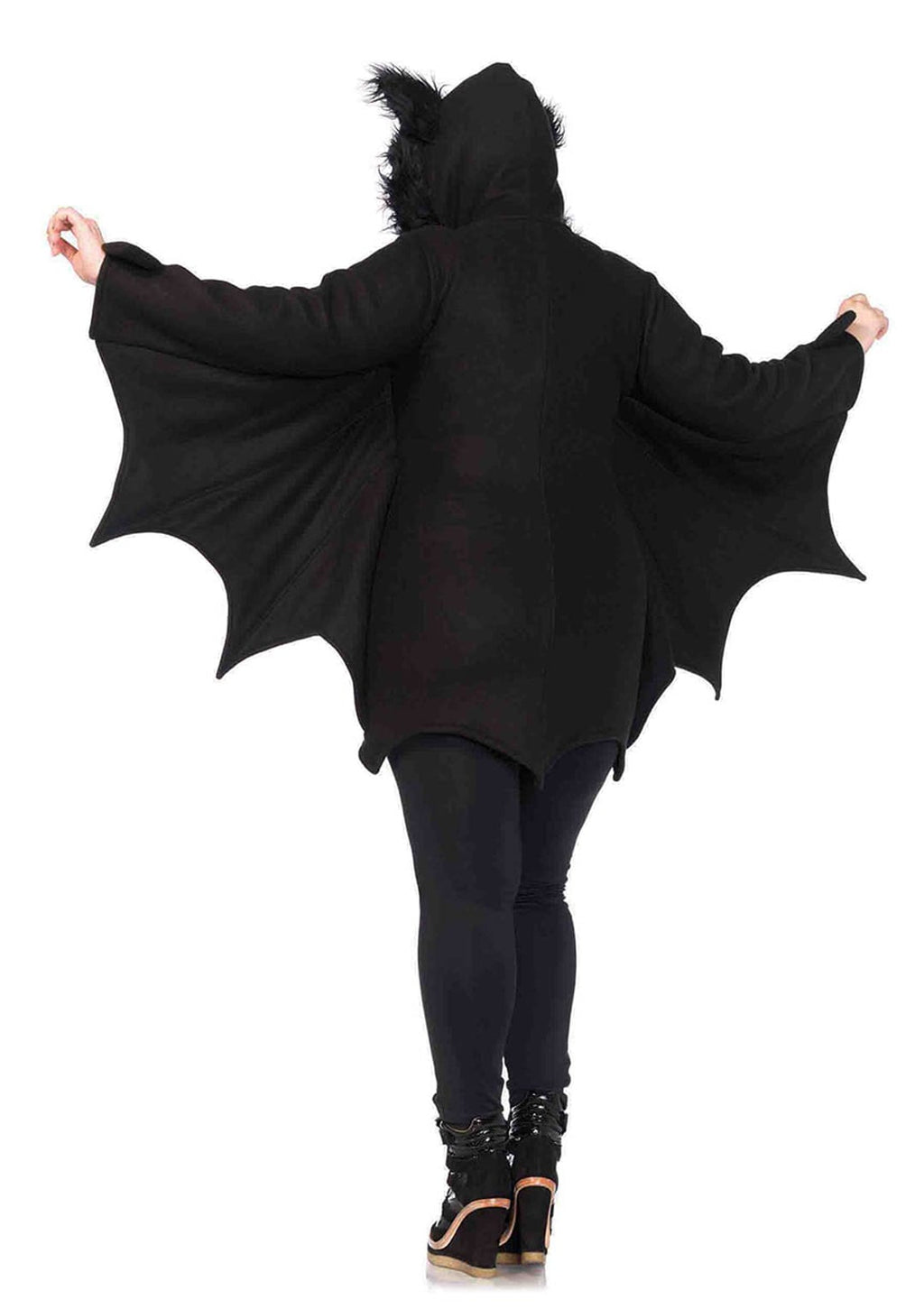 Plus Size 1 PC Cozy Bat Costume, Includes Zipper Front Fleece Dress with Awesome Bat Wing Sleeves and Furry Ear Hood