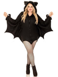 Plus Size 1 PC Cozy Bat Costume, Includes Zipper Front Fleece Dress with Awesome Bat Wing Sleeves and Furry Ear Hood