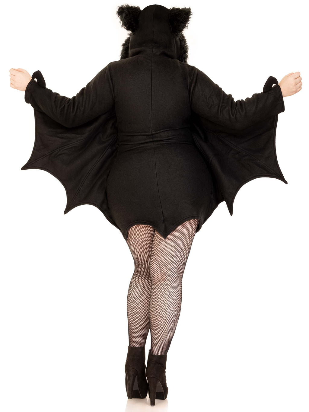 Plus Size 1 PC Cozy Bat Costume, Includes Zipper Front Fleece Dress with Awesome Bat Wing Sleeves and Furry Ear Hood