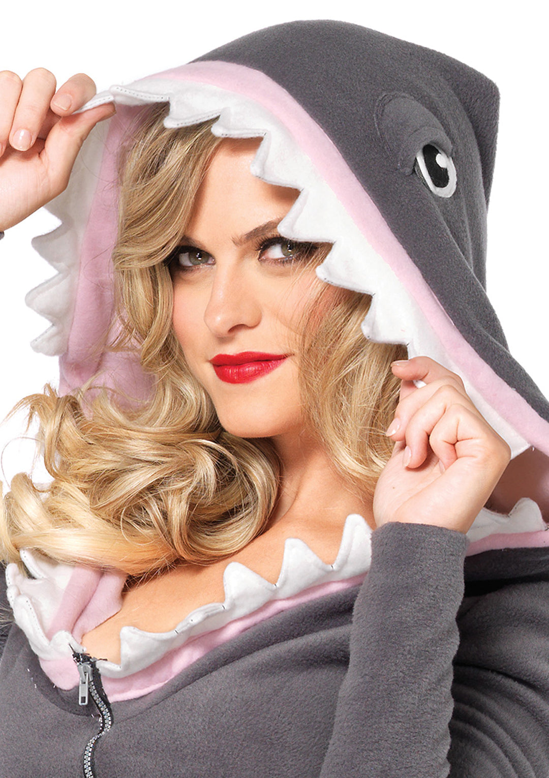 1 PC Cozy Shark Costume, Includes Zipper Front Fleece Dress with Shark Fin Detail and Shark Teeth Hood