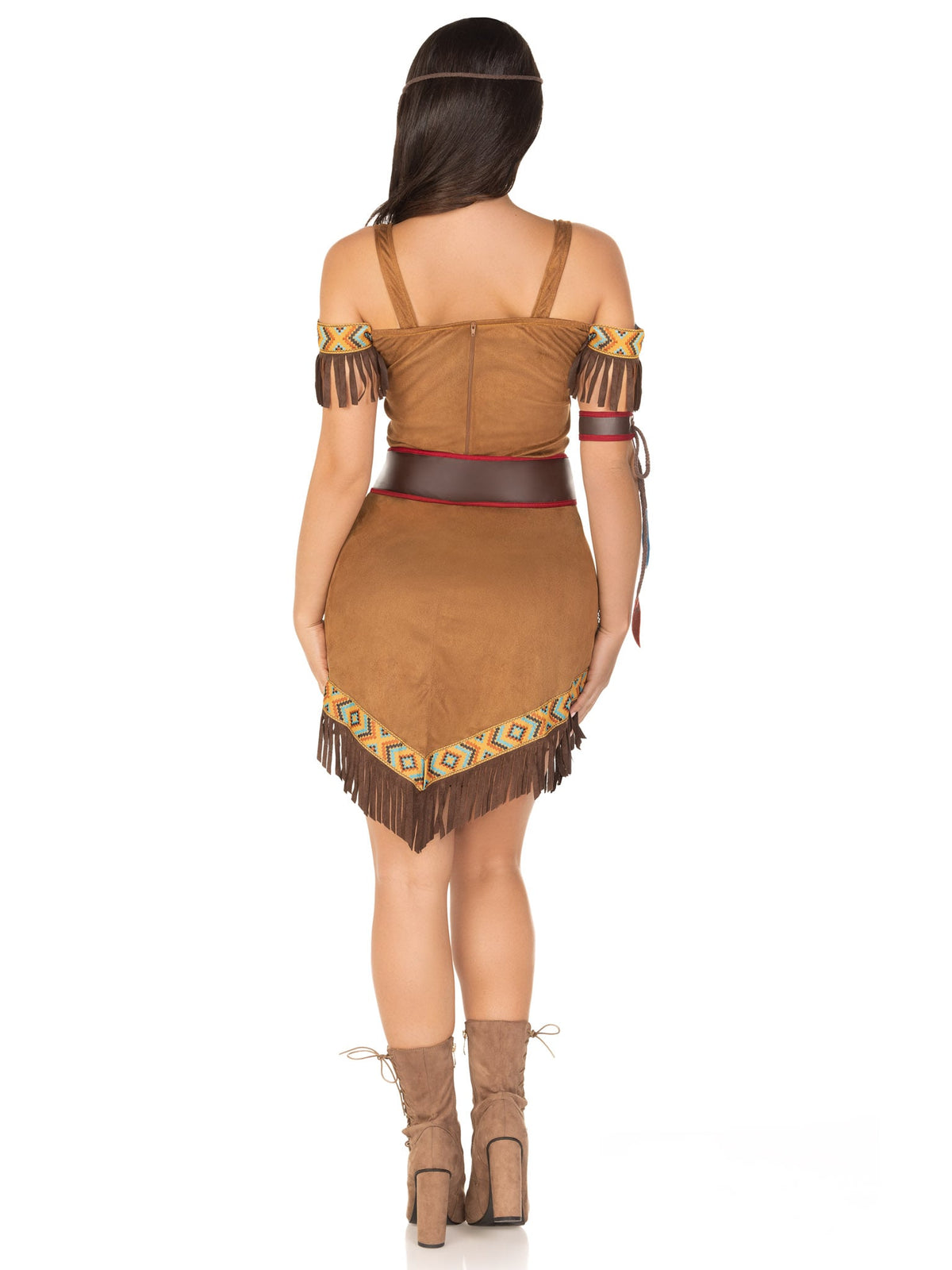 4 PC Native Princess Costume, Includes Ribbon Trimmed Dress with Fringe Accents, Belt with Leaf Ties, Leaf Arm Band, and Headband