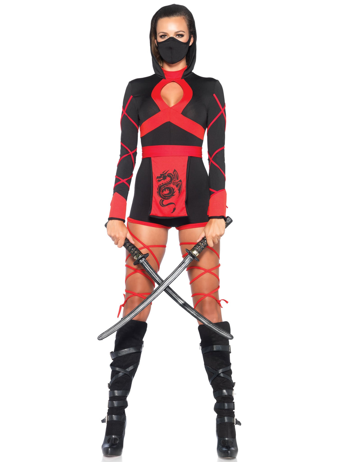 3 PC Dragon Ninja Costume, Includes Hooded Romper with Keyhole Cut-Out, Dragon Print Waist Sash, and Face Mask