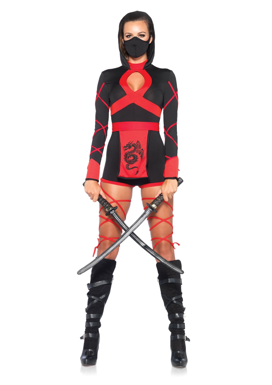 3 PC Dragon Ninja Costume, Includes Hooded Romper with Keyhole Cut-Out, Dragon Print Waist Sash, and Face Mask