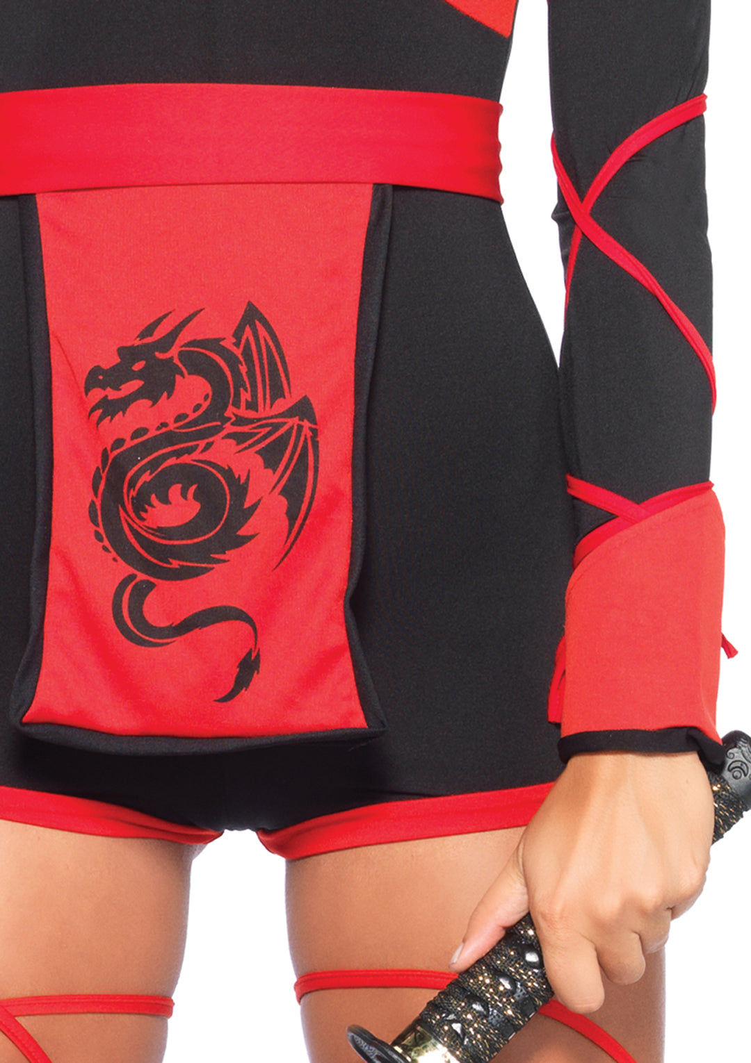 3 PC Dragon Ninja Costume, Includes Hooded Romper with Keyhole Cut-Out, Dragon Print Waist Sash, and Face Mask