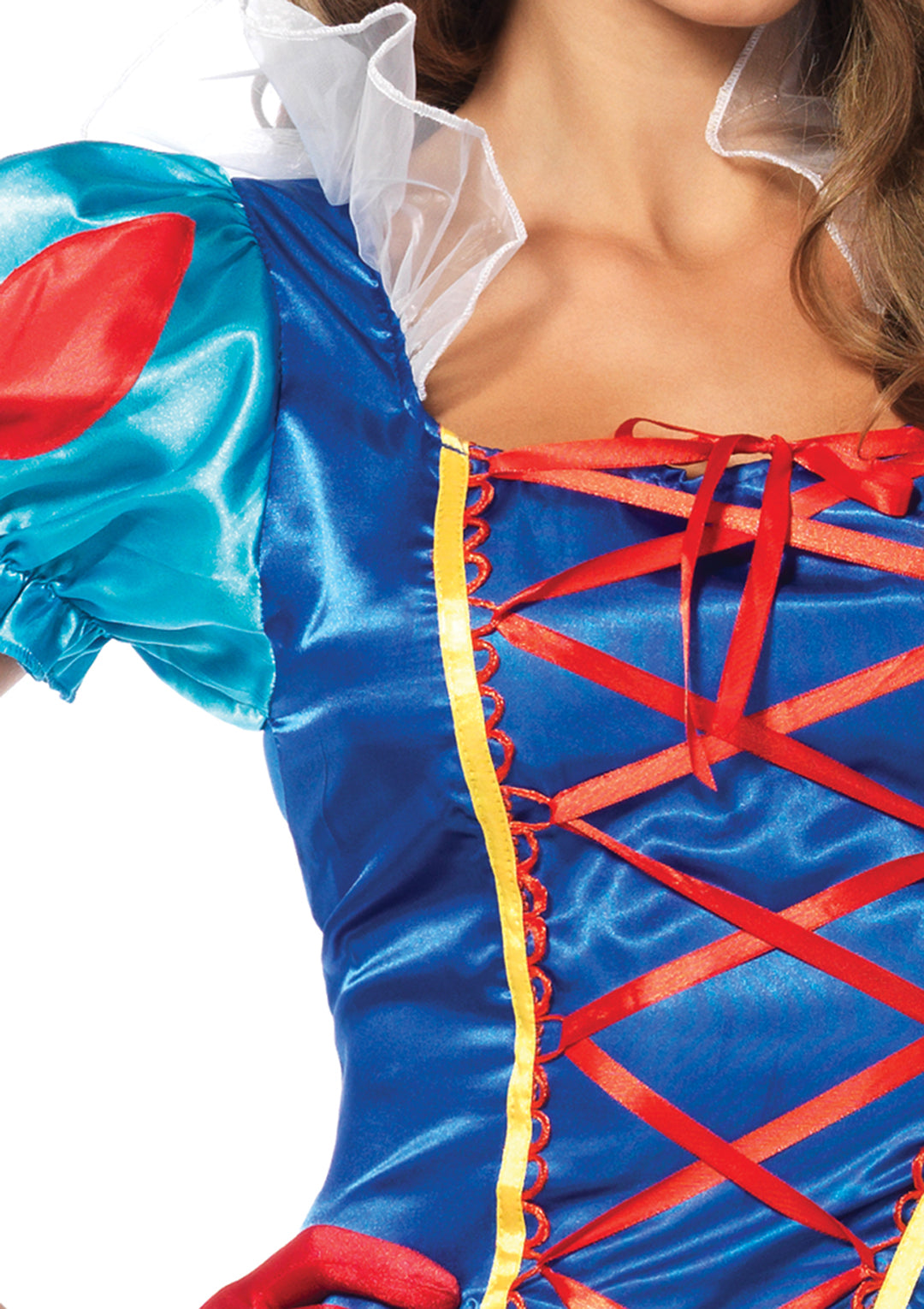2 PC Classic Snow White Costume, Includes Long Dress with Lace Up Bodice Accent and Bow Headband