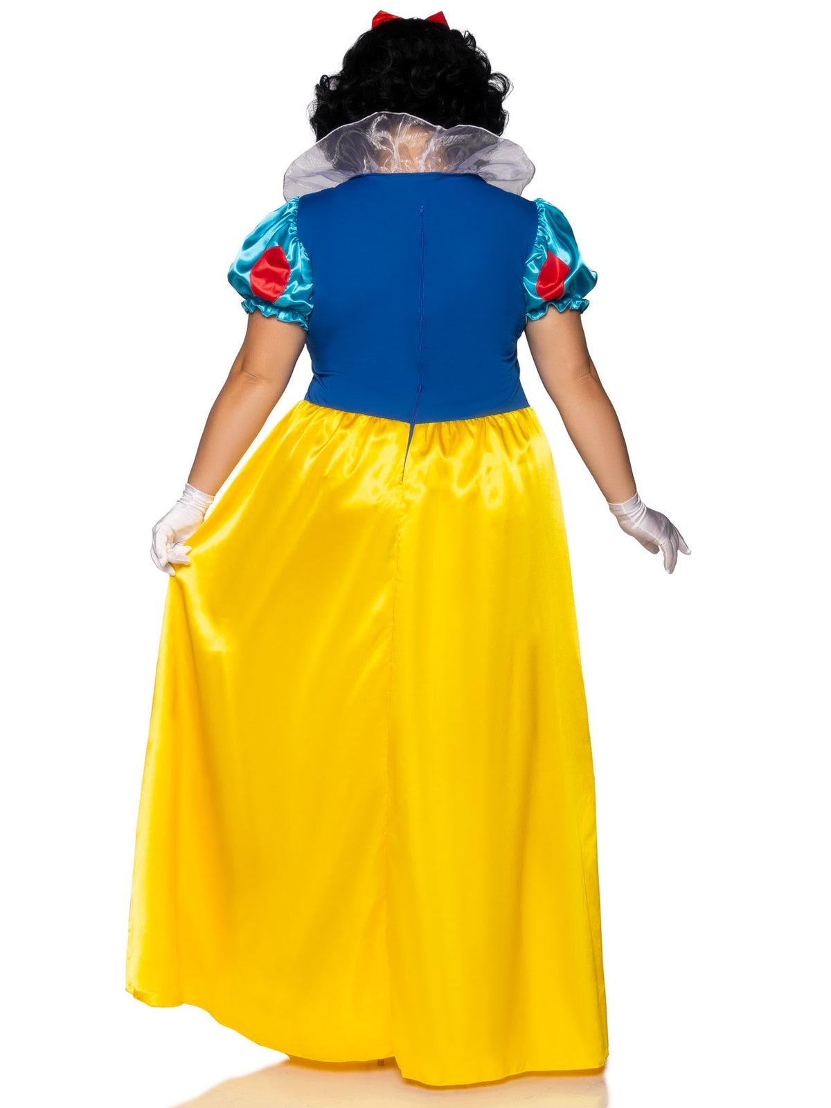 Plus Size 2 PC Classic Snow White Costume, Includes Long Dress with Lace Up Bodice Accent and Bow Headband
