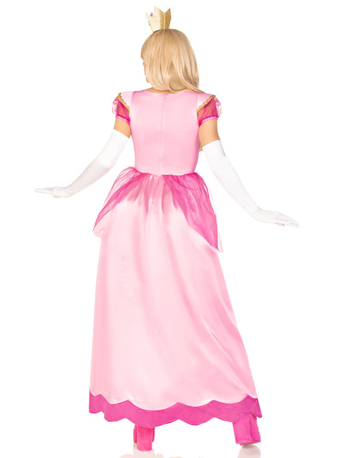 2 PC Classic Pink Princess Costume, Includes Long Satin Gown with Iridescent Glitter Tulle Pannier Accents and Crown Headband