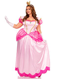 Plus Size 3 PC Classic Pink Princess Costume, includes Long Satin Gown with Iridescent Glitter Tulle Pannier Accents, Petticoat, and Crown Headband