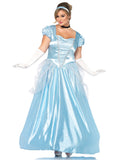 Plus Size 3 PC Classic Cinderella Costume, Includes Long Satin Ball Gown with Glitter Tulle Accents, Satin Choker, and Headband