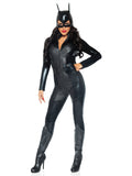 3 PC Captivating Crime Fighter Costume, Includes Quilted Zip-Up Catsuit with Net Sleeves, Utility Belt, Eye Mask, and Wire Ear Headband