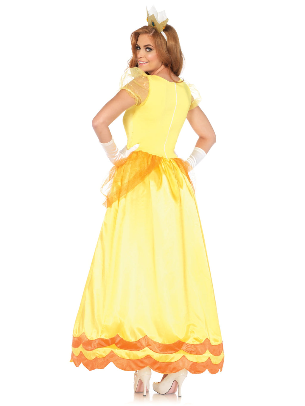 2 PC Classic Sunflower Princess Costume, Includes Long Satin Gown with Glitter Tulle Pannier Accents and Jewel Crown