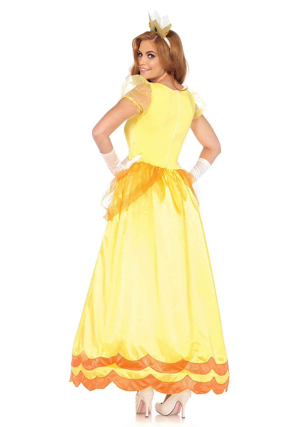 2 PC Classic Sunflower Princess Costume, Includes Long Satin Gown with Glitter Tulle Pannier Accents and Jewel Crown