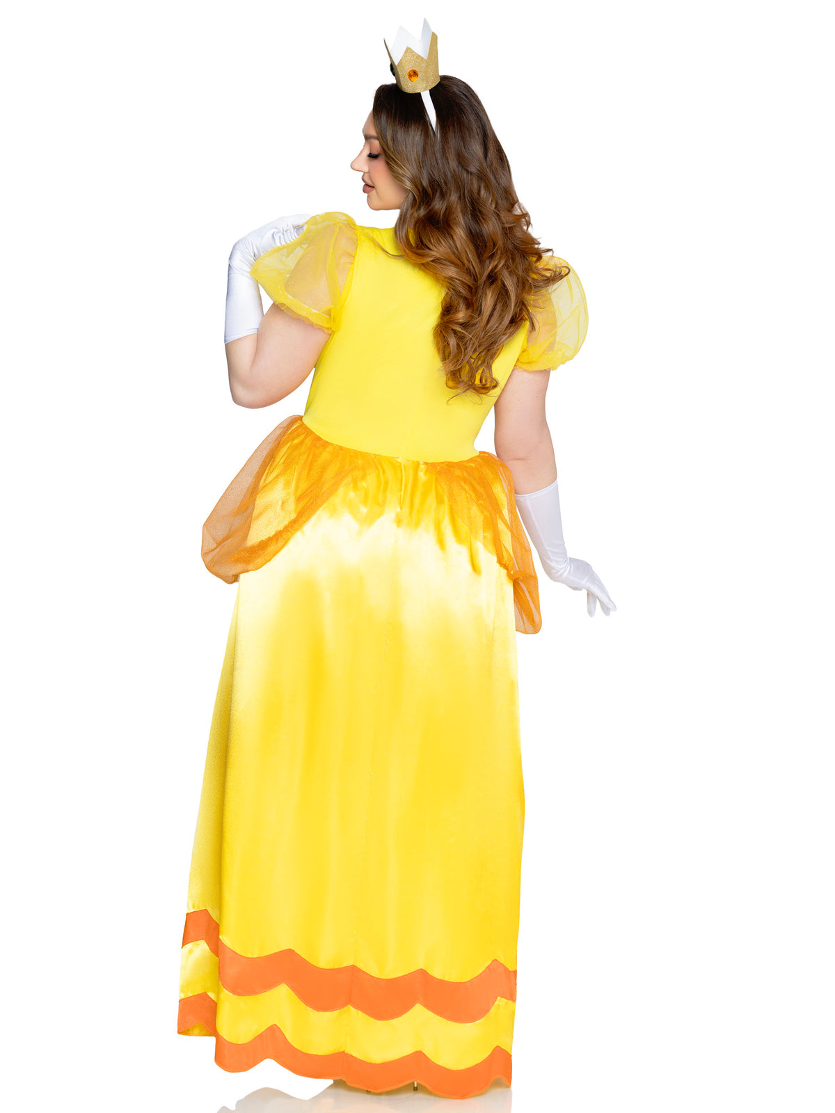 Plus Size 3 PC Classic Sunflower Princess Costume, Includes Long Satin Gown with Iridescent Glitter Tulle Pannier Accents, Petticoat, and Crown Headband