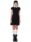 2 PC Gothic Darling Costume, Includes Classic Collared Dress and Braided Wig with Satin Hair Bows
