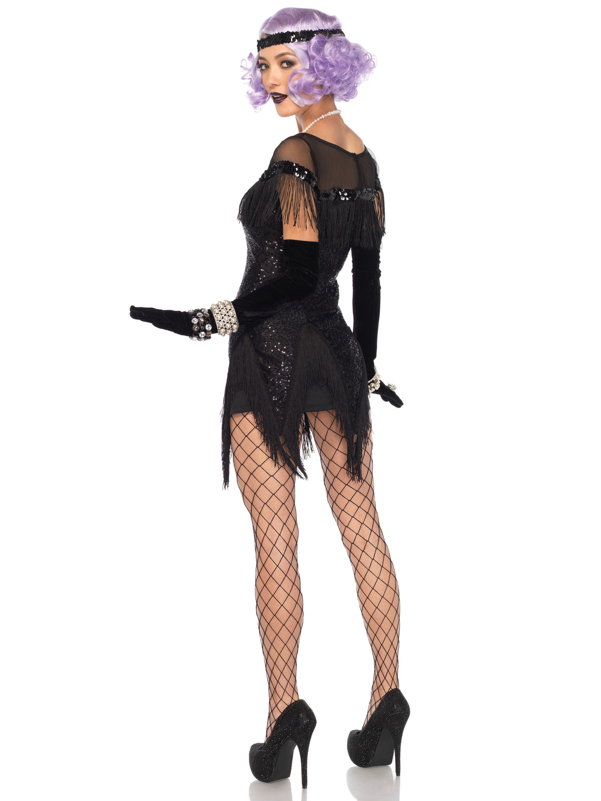 2 PC Foxtrot Flirt Costume, Includes Fringe Trimmed Sequin Dress with Zigzag Hem and Sequin Headband