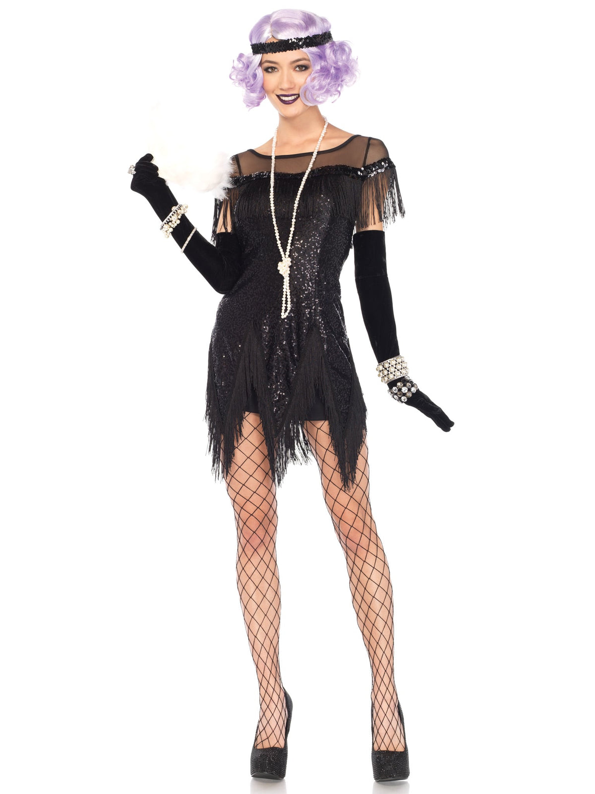 2 PC Foxtrot Flirt Costume, Includes Fringe Trimmed Sequin Dress with Zigzag Hem and Sequin Headband