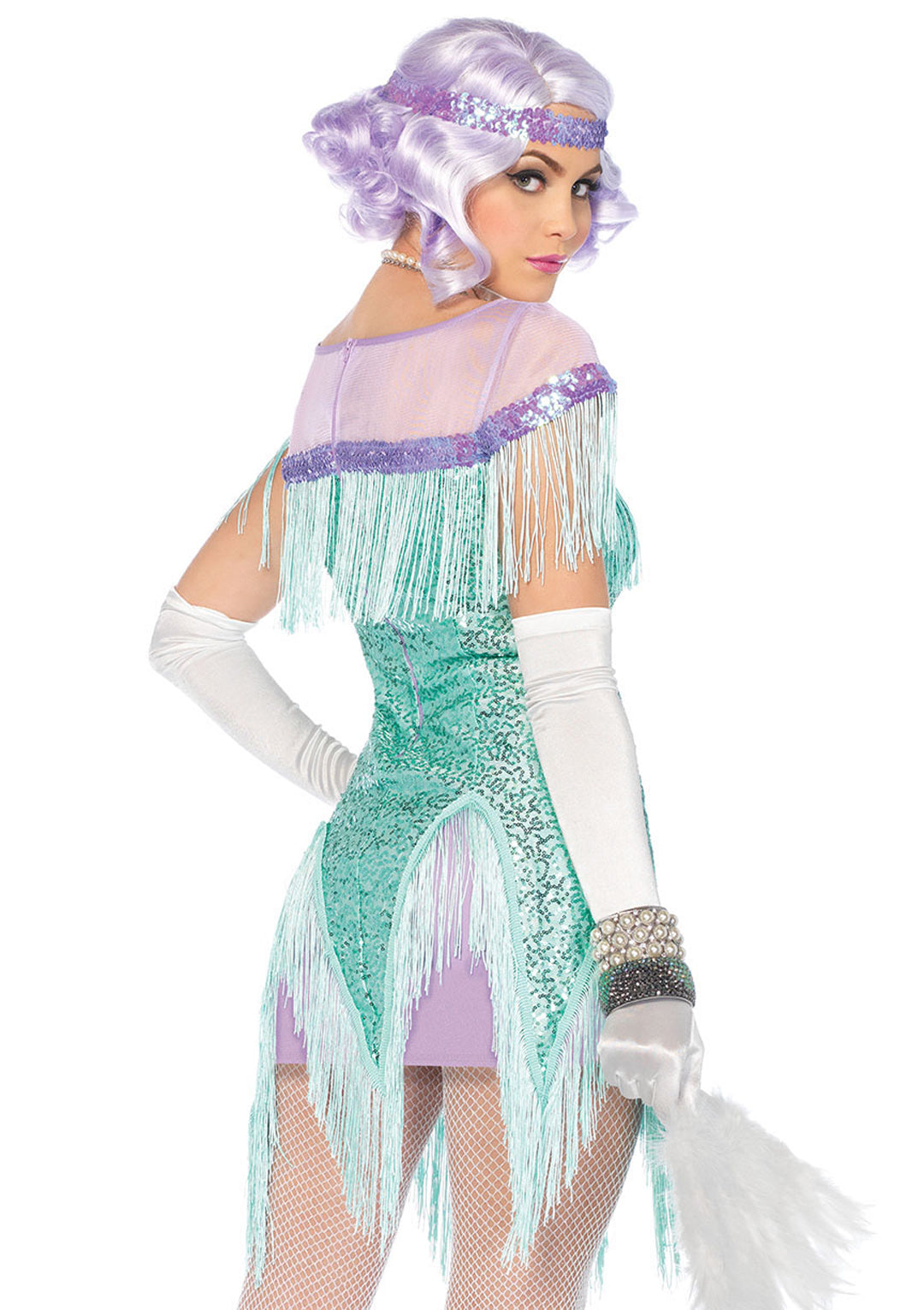 2 PC Foxtrot Flirt Costume, Includes Fringe Trimmed Sequin Dress with Zigzag Hem and Sequin Headband