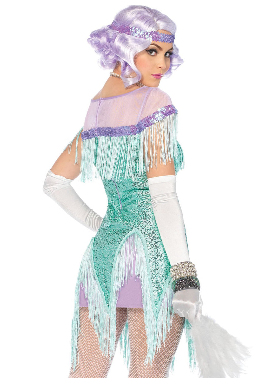 2 PC Foxtrot Flirt Costume, Includes Fringe Trimmed Sequin Dress with Zigzag Hem and Sequin Headband