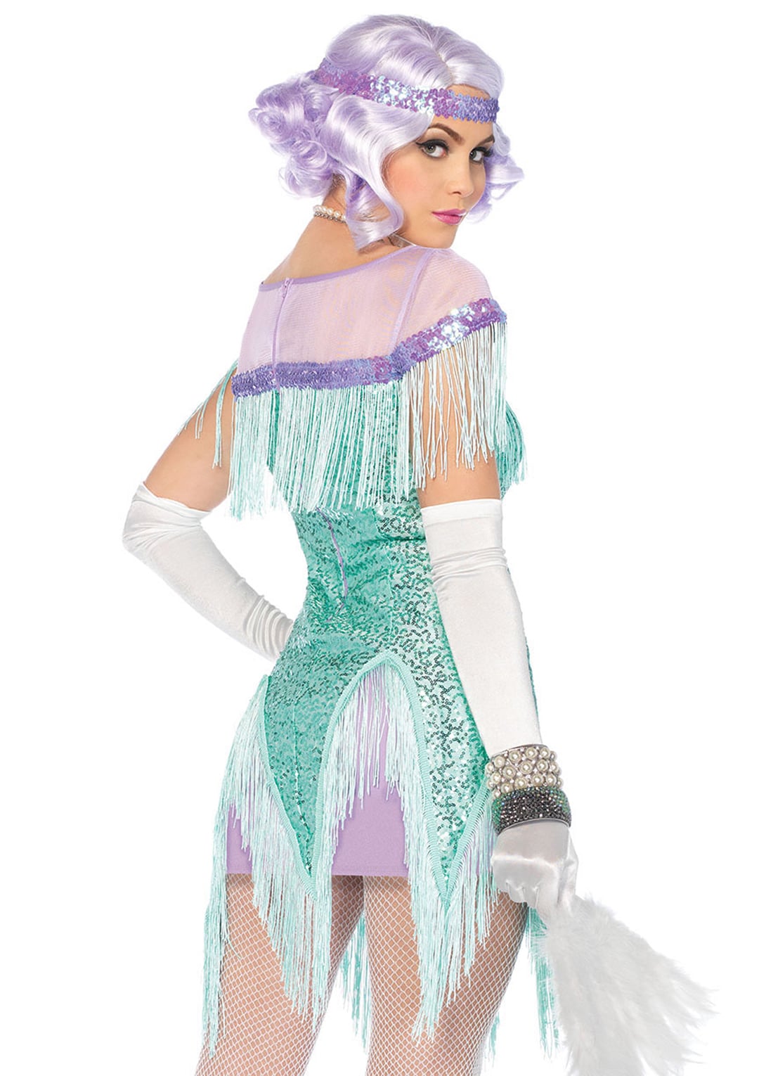 2 PC Foxtrot Flirt Costume, Includes Fringe Trimmed Sequin Dress with Zigzag Hem and Sequin Headband