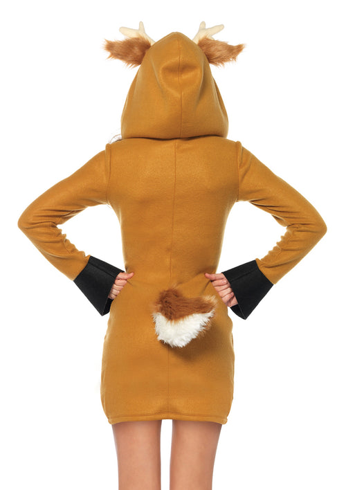 1 PC Cozy Fawn Costume, Includes Zipper Front Fleece Dress with Fuzzy Ear Hood and Furry Fawn Tail