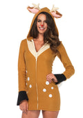 1 PC Cozy Fawn Costume, Includes Zipper Front Fleece Dress with Fuzzy Ear Hood and Furry Fawn Tail