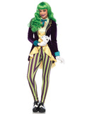 2 PC Wicked Trickster Costume, Includes Sequin Trimmed Velvet and Satin High/Low Jacket with Attached Satin Bow Tie and Matching Striped Leggings