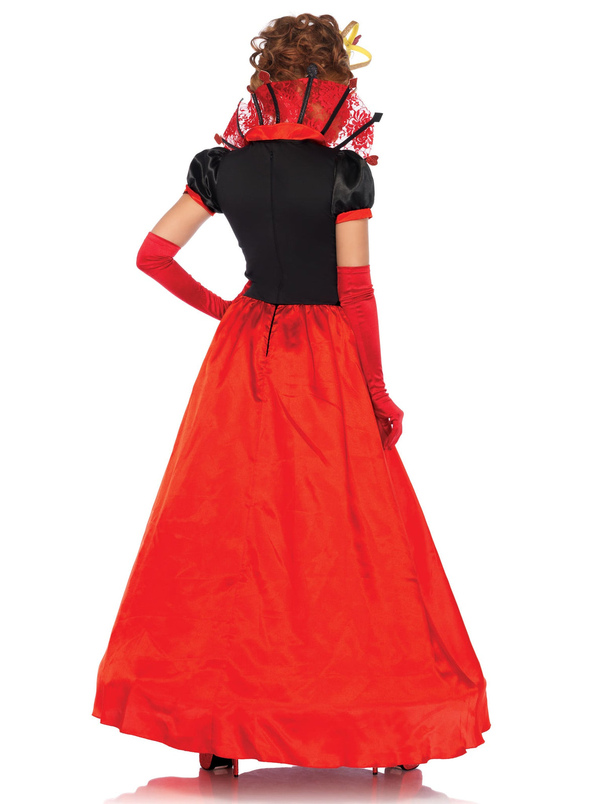 2 PC Deluxe Queen of Hearts Costume, Includes Card Suit Ball Gown with Lace Stay Up Card Suit Collar and Crown