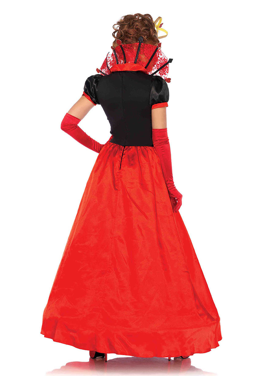 2 PC Deluxe Queen of Hearts Costume, Includes Card Suit Ball Gown with Lace Stay Up Card Suit Collar and Crown